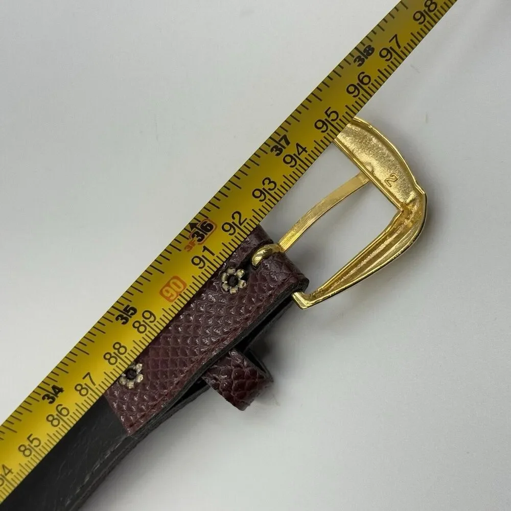 Women Snakeskin Pattern Dress Belt Slim Red Size 12 Gold Buckle